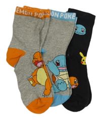 Nové - 3x ponožky s pokémony + šedo-oranžové + šedo-modré + černé 