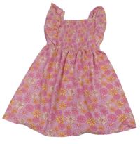 Ružové kvetované ľahké šaty s žabičkováním Primark