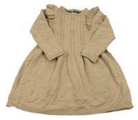 Oříškové pletené vzorované šaty s volánikmi F&F