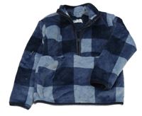 Modro-tmavomodrá kostkovaná plyšová zateplená mikina 