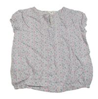 Bílo-modro-růžová květovaná lehká halenka 