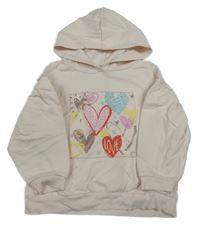 Svetloružová mikina so srdiečkami a kapucňou River Island