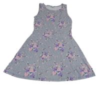 Bílo-modré pruhované květované šaty Page one young