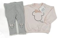 Nové - 2 set - světlerůžová mikina s Minnie + šedo-bílé pruhované žebrované legíny Disney