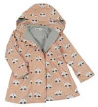 Světlerůžová nepromokavá jarní parka s medvědy a kapucí Minoti
