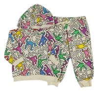 2 set - smetanovo-barevná vzorovaná mikina s kapucí + tepláky H&M