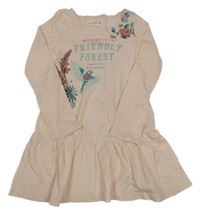 Svetloružové šaty s nápisom a vtáčky H&M