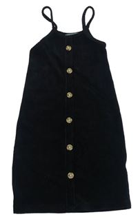 Čierne rebrované zamatové šaty s gombíkmi Denim Co.
