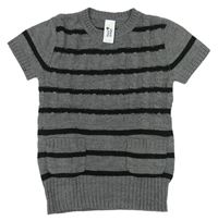 Sivo-čierny pruhovaný vlnený sveter C&A