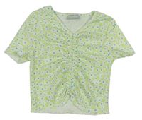 Zelenkavé kvetované rebrované crop tričko Matalan