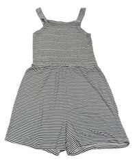 Bielo-tmavomodrý pruhovaný kraťasový overal H&M