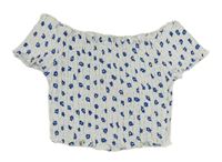Bílý květovaný crop top se žabičkováním Peacocks