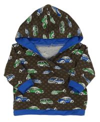 Hnedá mikina s hviezdami a autíčky a kapucňou