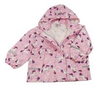Ružová šušťáková jarná bunda s jednorožcami a kapucňou Pocopiano