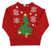Červený sveter so stromom a vločkami Manguun