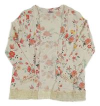 Bielo-ružový kvetovaný ľahký cardigan s čipkou Dopodopo