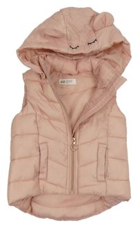 Růžová šusťáková zateplená vesta s kapucí a čumákem H&M