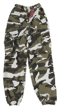 Nové - Bílo-černo-khaki army plátěné cargo cuff kalhoty 