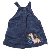 Tmavomodré manšestrové propínací šaty s dinem 