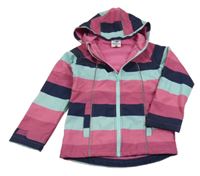 Růžovo-tmavomodro-světlemodrá pruhovaná softshellová bunda s kapucí Topolino