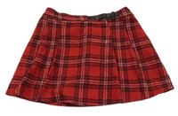 Červeno-čierno-biela kockovaná vlnená sukňa George