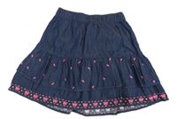 Tmavomodro-ružová rifľová sukňa s motýlikmi Charles Vögele