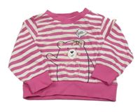 Fuchsiovo-biela pruhovaná mikina s medvedíkom bpc