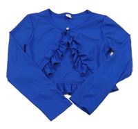 Tmavomodré rebrované bolerko s volánikmi Shein