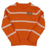 Oranžovo-biely pruhovaný sveter s nášivkou