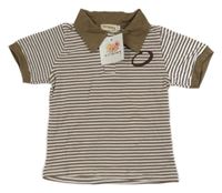 Nové - Hnědo-bílé pruhované polo tričko 
