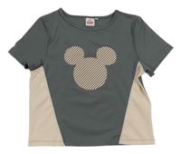 Šedo-růžové sportovní crop tričko s Mickeym 