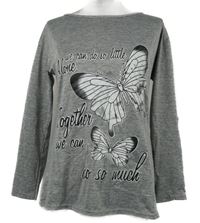 Dámské šedé melírované triko s motýlky 
