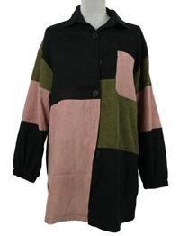 Dámska čierno-kaki-ružová menšestrová košeľová bunda Shein