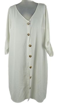 Dámske biele košeľové šaty s rolovacími rukávy