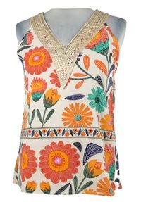 Dámsky bielo-farebný kvetovaný top s čipkou