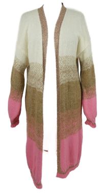 Dámský bílo-béžovo-růžový pruhovaný svetrový cardigán 