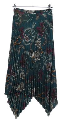 Dámska petrolejová kvetovaná šifónová plisovaná midi sukňa H&M