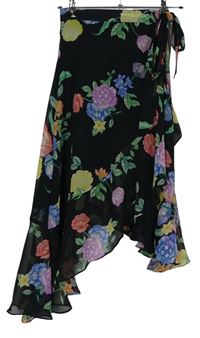 Dámska čierna kvetovaná šifónová sukňa s opaskom a cípy Topshop vel. 32