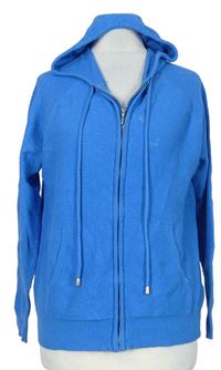 Dámsky modrý vzorovaný prepínaci sveter s kapucňou zn. M&S
