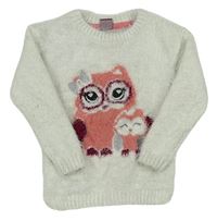 Biely chlpatý sveter so sovičkami Kiki&Koko