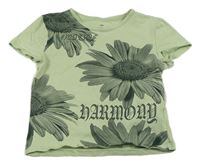 Zelené kvetinové crop tričko s nápisom H&M