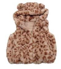 Ružová kožušinová podšitá vesta s fľakmi a kapucňou Nutmeg