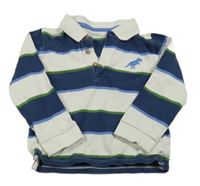 Tmavomodro-bílo-zelené pruhované polo triko s výšivkou M&S