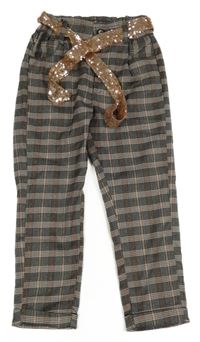 Černo-růžové kostkované kalhoty s páskem Blukids