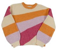 Smetanovo-oranžovo-fialovo-růžový svetr Primark