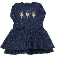 Tmavomodré šaty s hvězdami a baletkami 