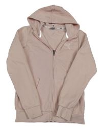 Svetloružová prepínaci mikina s logom a kapucňou PUMA