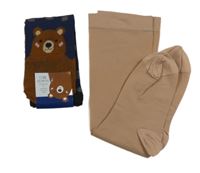 2set- béžové silonové ponožky+ tmavomodré ponožky s medvědem