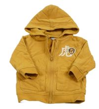 Horčicová prepínaci mikina s potlačou a kapucňou