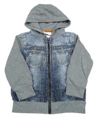 Tmavomodro-šedá propínací mikina riflového vzhledu s kapucňou Topolino